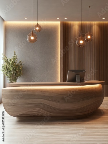 Modern Wooden Reception Des...