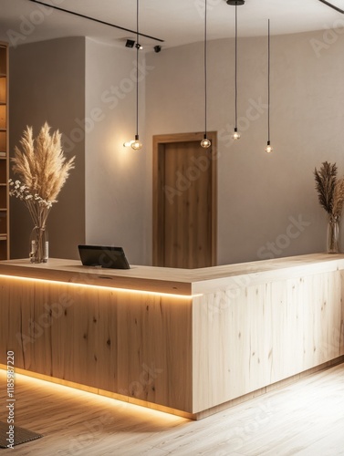Modern Wooden Reception Des...