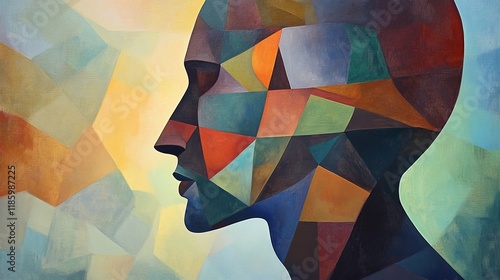 Abstract Human Profile with Vibrant Geometric Color Blocks - Modern Art Aesthetic