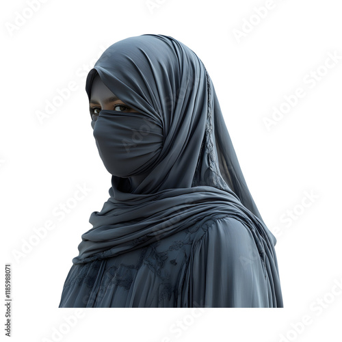 Woman Wearing a Gray Hina Isolated on Transparent Background