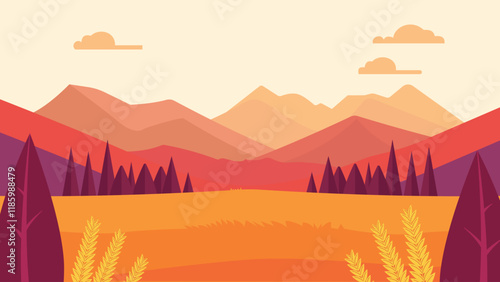 Wheat Field Nature Landscape with Mountains Hills View in the Morning