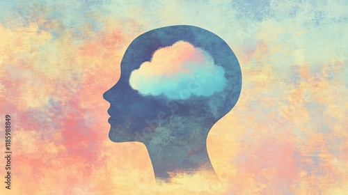 Wallpaper Mural Silhouette of a Head with a Cloud Inside on a Colorful Background Torontodigital.ca