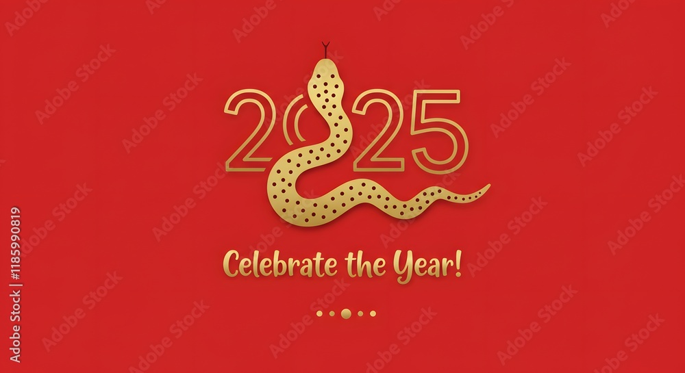 inimalistic golden snake silhouette with dotted pattern on bold red background for elegant Chinese new year 2025 celebration inimalistic golden snake silhouette with dotted pattern on bold red background for elegant Chinese new year 2025 celebration