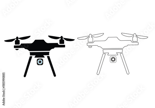 Drone Illustration in Black and White. A simple, clean line art illustration of a drone. silhouette drone icon 