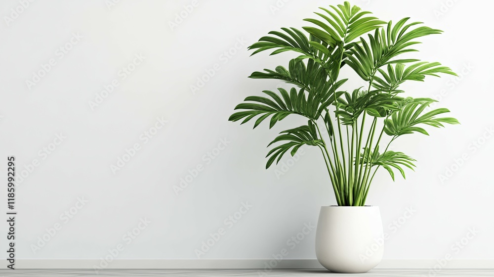 Serene Palm Plant in Minimalist White Pot: A Peaceful Interior Design Serene Palm Plant in Minimalist White Pot: A Peaceful Interior Design