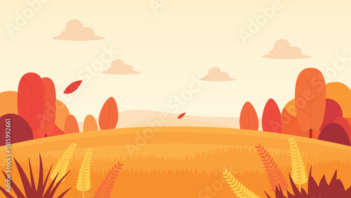 Wheat Field Nature Landscape with Foliage Leaves Plants in the Morning