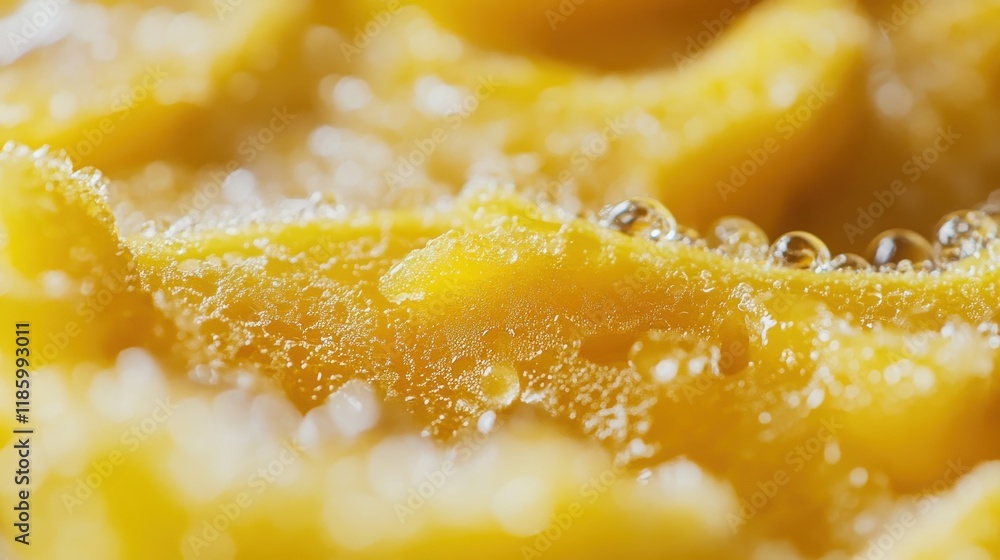 Close-up of textured yellow surface with bubbles, resembling food or a dessert. Close-up of textured yellow surface with bubbles, resembling food or a dessert.