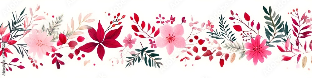 Fototapeta premium Vibrant Tropical Foliage and Minimalist Floral Motifs on a Pristine White Background