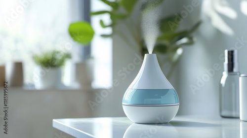 Droplets of sanitizer eliminate bacteria in a modern indoor space. Generative AI