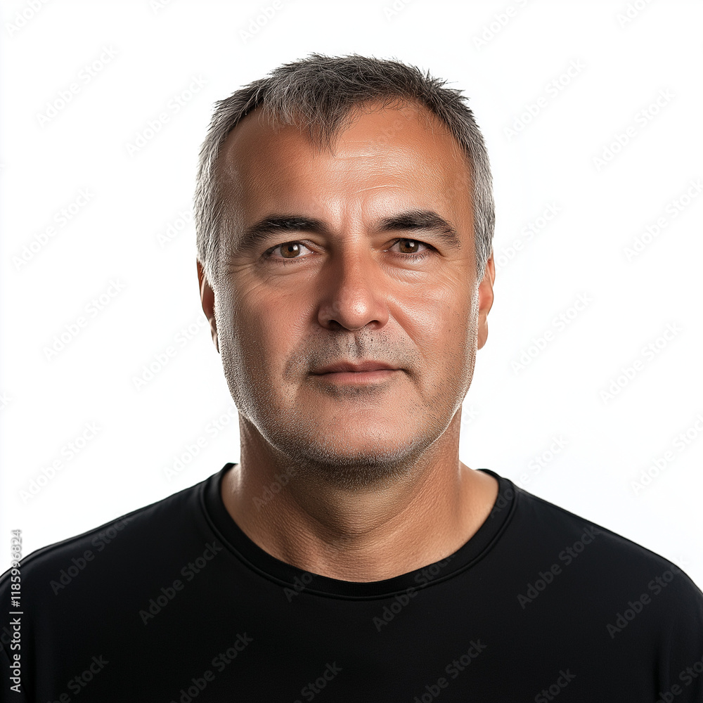 photo of a middle aged man smiling into the camera. white background photo of a middle aged man smiling into the camera. white background