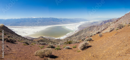 Panorama landscape of badwater basin from Dantes view in Death Valley National Park, California