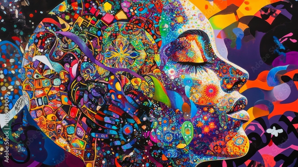 Abstract Art of a Head Filled with Kaleidoscopic Patterns and Colors Abstract Art of a Head Filled with Kaleidoscopic Patterns and Colors