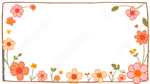 Floral Frame for Creativity:  A delightful hand-drawn floral border with a whimsical touch frames a blank canvas, offering endless possibilities for your design creations.   photo