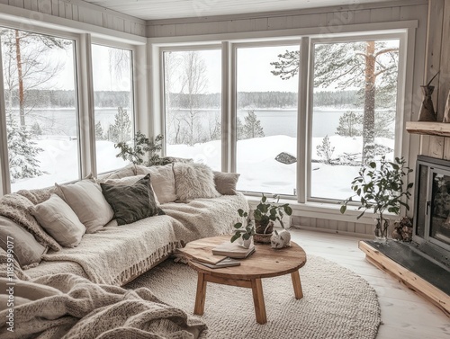 Cozy Winter Cabin Living Ro...