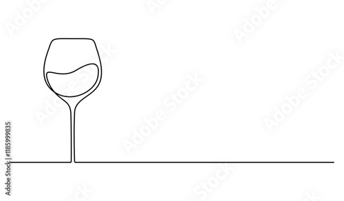 Continuous single line drawing of wine glass vector illustration