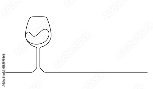 Continuous single line drawing of wine glass vector illustration