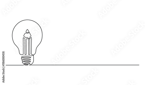 Light bulb and pencil in one continuous line drawing. Creative idea innovation and writer and poetry concept. Vector illustration