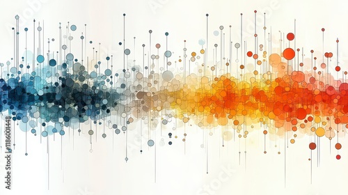 Abstract colorful data visualization with dots and lines.