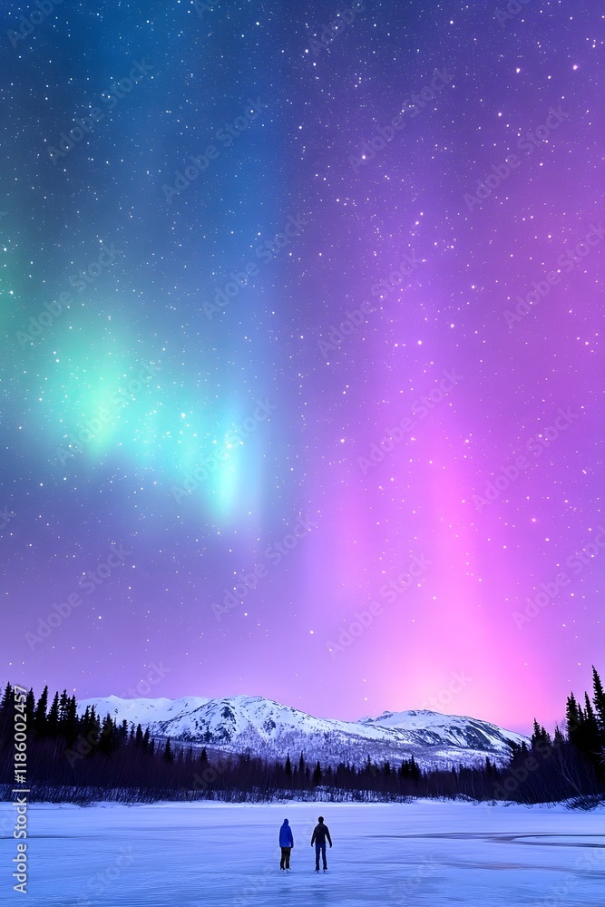 Fototapeta premium Mesmerizing Auroras Illuminate Serene Frozen Lake Landscape