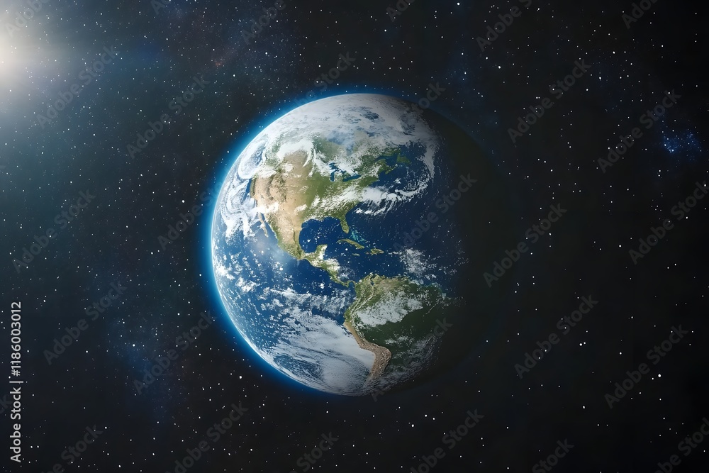 Obraz premium Earth, space, sun, clouds, North America, cosmos, orbiting, planet, background, environment