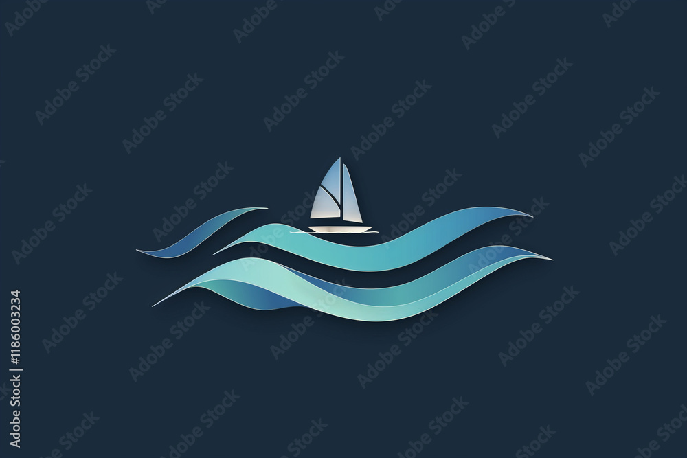 Serene Sailboat on Layered Ocean Waves: A Papercut Design Serene Sailboat on Layered Ocean Waves: A Papercut Design