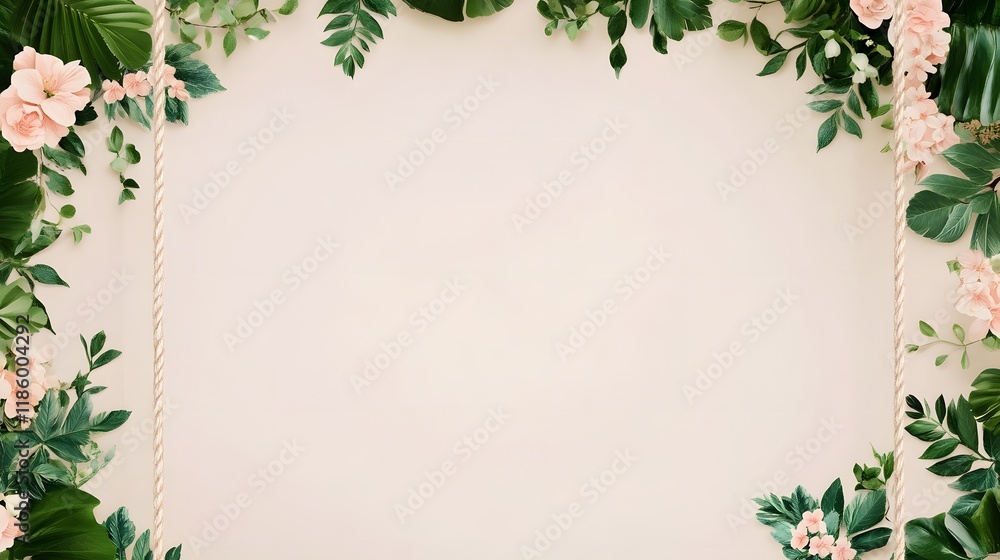 Fototapeta premium Harmonious Tropical Floral Border on Neutral Background