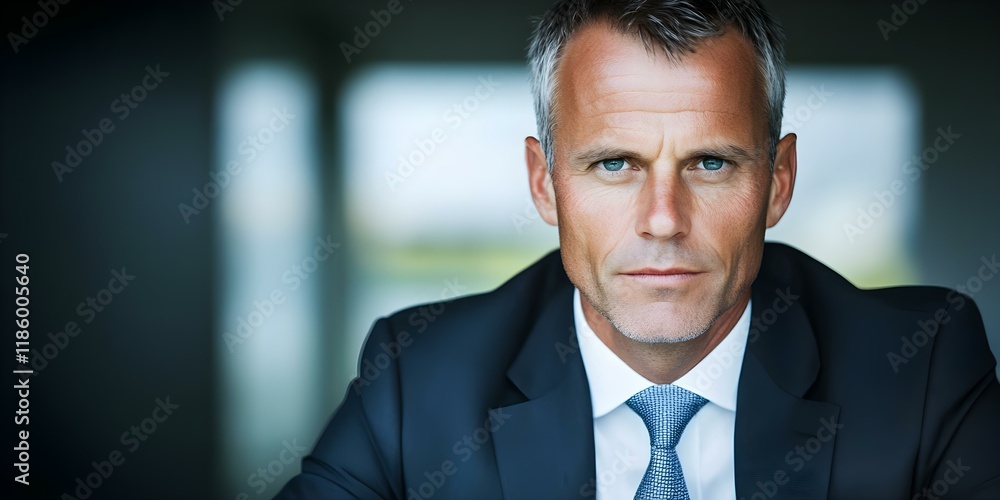 A serious-looking man in a suit with short gray hair and blue eyes, set against a softly blurred background. Concept Professional Attire, Sharp Features, Intense Expression, Blurred Background A serious-looking man in a suit with short gray hair and blue eyes, set against a softly blurred background. Concept Professional Attire, Sharp Features, Intense Expression, Blurred Background