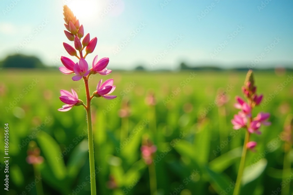Obraz premium Lentil plant in a field with small pink flowers, botany, plants,