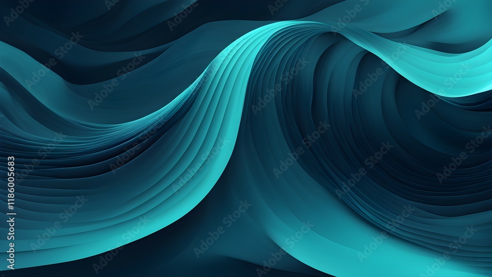 Fototapeta premium Abstract waves in shades of blue create a dynamic, fluid composition.