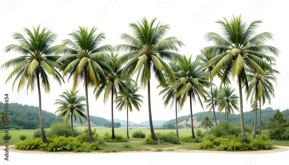 Coconut Palm Tree Arranged in Landscape, Isolated on White Background Coconut Palm Tree Arranged in Landscape, Isolated on White Background