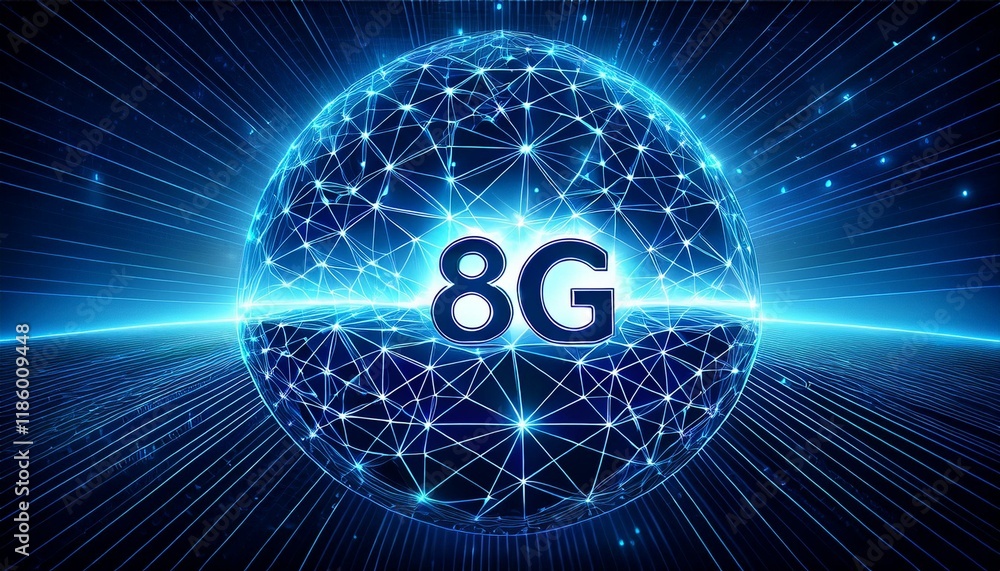 Abstract blue glowing 8G High-Speed network wireless internet connection. Abstract blue glowing 8G High-Speed network wireless internet connection.