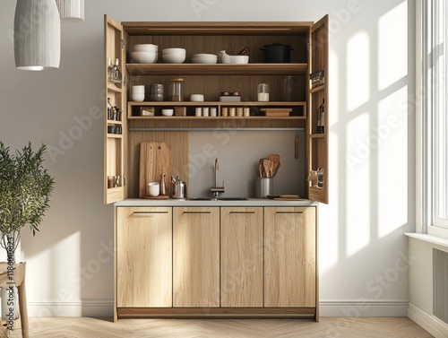 Modern Oak Kitchenette With...