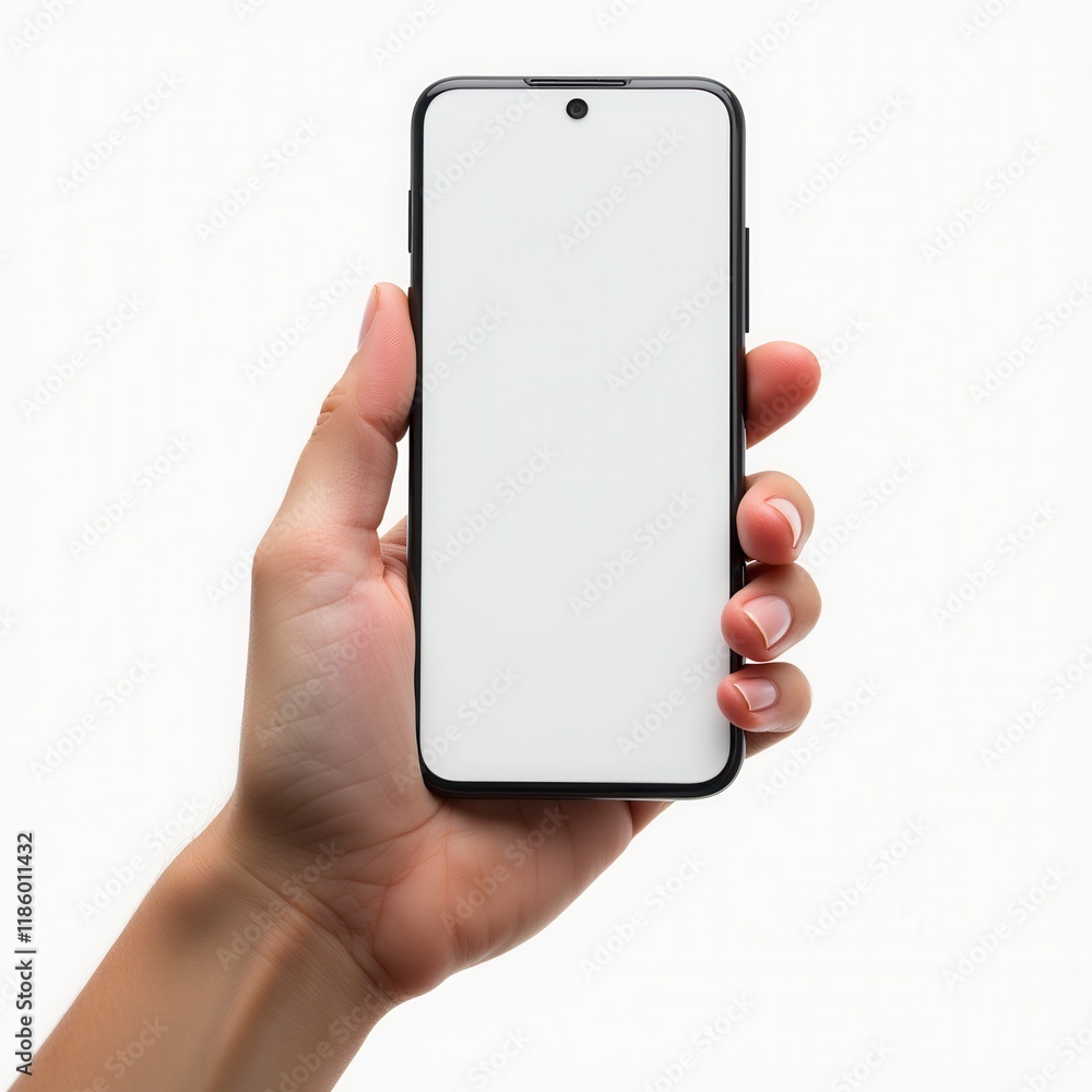 Hands Hold Mobile Phone Screen Mockup, Horizontal Smartphone Display Mock Up Isolated On White Hands Hold Mobile Phone Screen Mockup, Horizontal Smartphone Display Mock Up Isolated On White