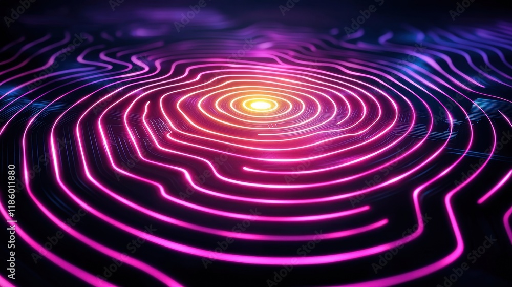 Abstract Neon Circuit Board Pattern Pink and Purple Glowing Lines Technology Background