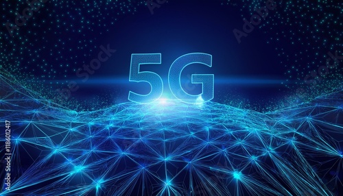 Wallpaper Mural Abstract blue glowing 5G High-Speed network wireless internet connection.
 Torontodigital.ca