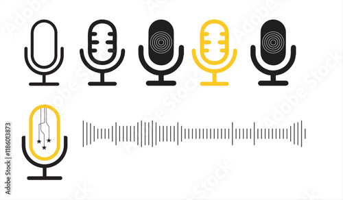 Sound recording icons. Audio Icons,Microphone vector icon set isolated on white background. podcast icon vector. Voice vector icon, Record. Microphone - recording Studio Symbol. Retro microphone icon