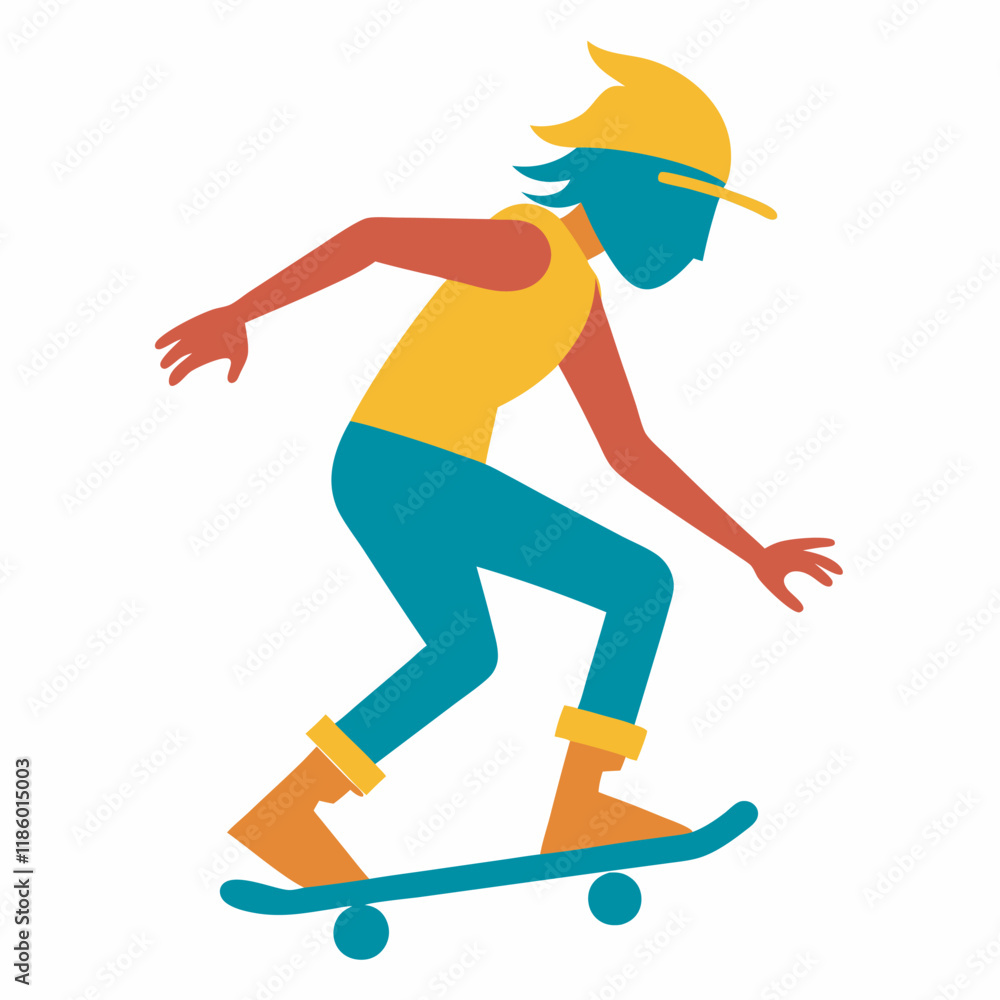 Skateboarder Silhouette Retro Art on a isolated white background Skateboarder Silhouette Retro Art on a isolated white background