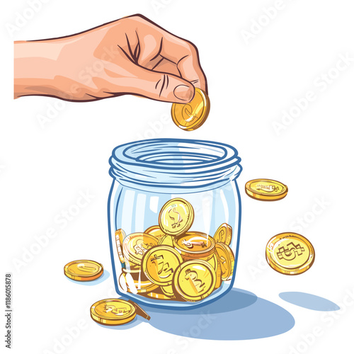 elegant illustration of a man saving money in a jar