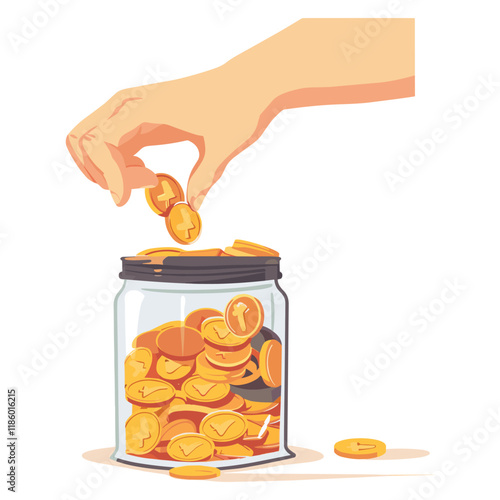 elegant illustration of a man saving money in a jar