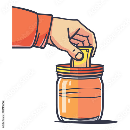 elegant illustration of a man saving money in a jar