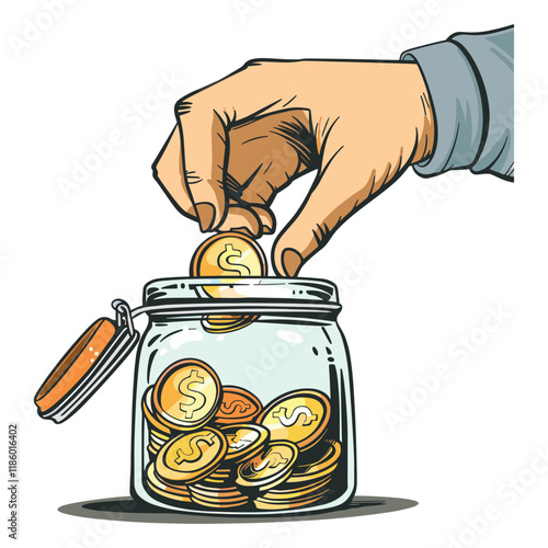 elegant illustration of a man saving money in a jar