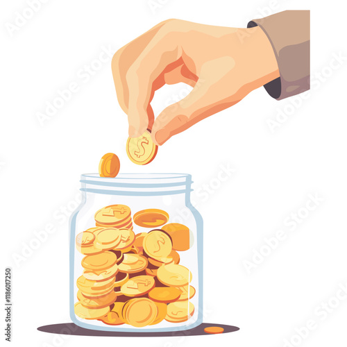 elegant illustration of a man saving money in a jar