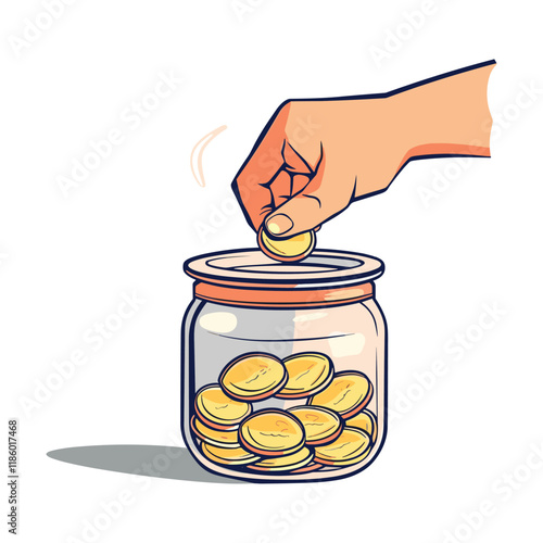 elegant illustration of a man saving money in a jar