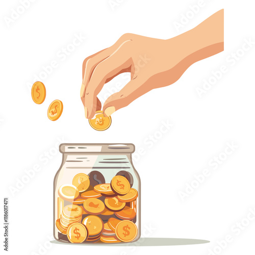 elegant illustration of a man saving money in a jar