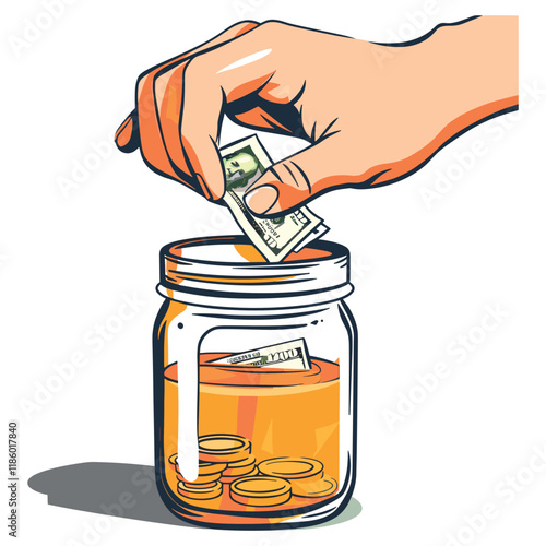 elegant illustration of a man saving money in a jar