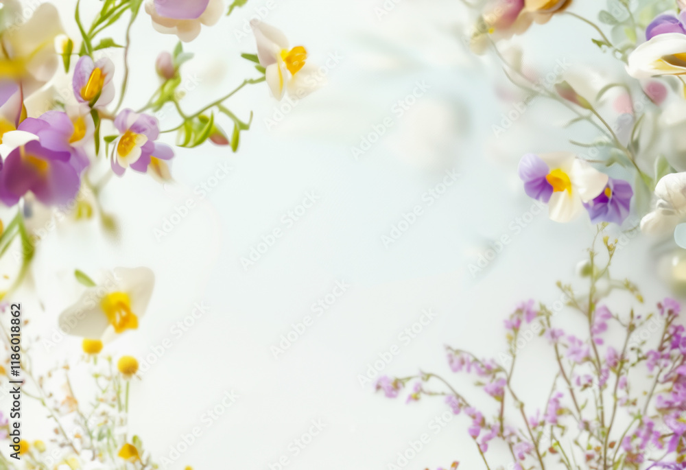 Dreamy floral background with pale flowers and bokeh, frame Dreamy floral background with pale flowers and bokeh, frame