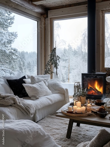 Cozy Winter Cabin Living Ro...