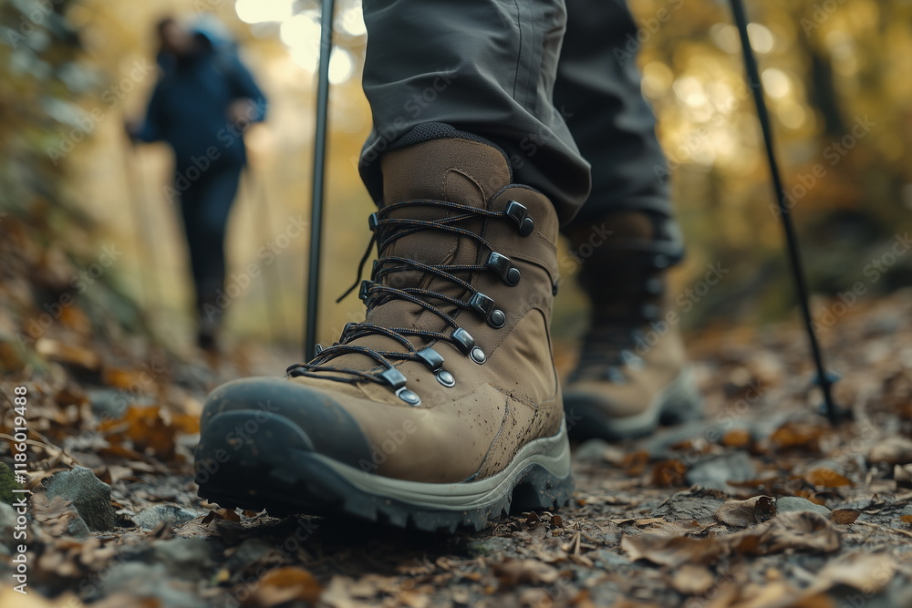hiking boots in the forest hiking boots in the forest