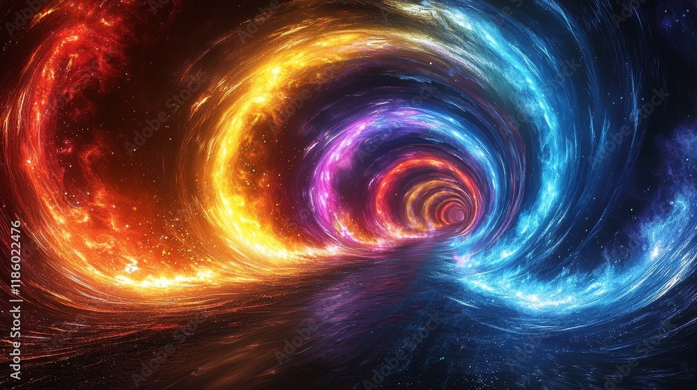 In an abstract environment, a vibrant holographic digital tunnel with spinning fluorescent light effects captured in high-resolution gigapixel imagery exhibits a modern concept In an abstract environment, a vibrant holographic digital tunnel with spinning fluorescent light effects captured in high-resolution gigapixel imagery exhibits a modern concept
