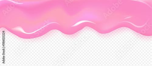 Strawberry chewing gum or slime vector high quality texture with shadow isolated on transparent background. Pink donut or cake icing youghurt, liquid candy border template
